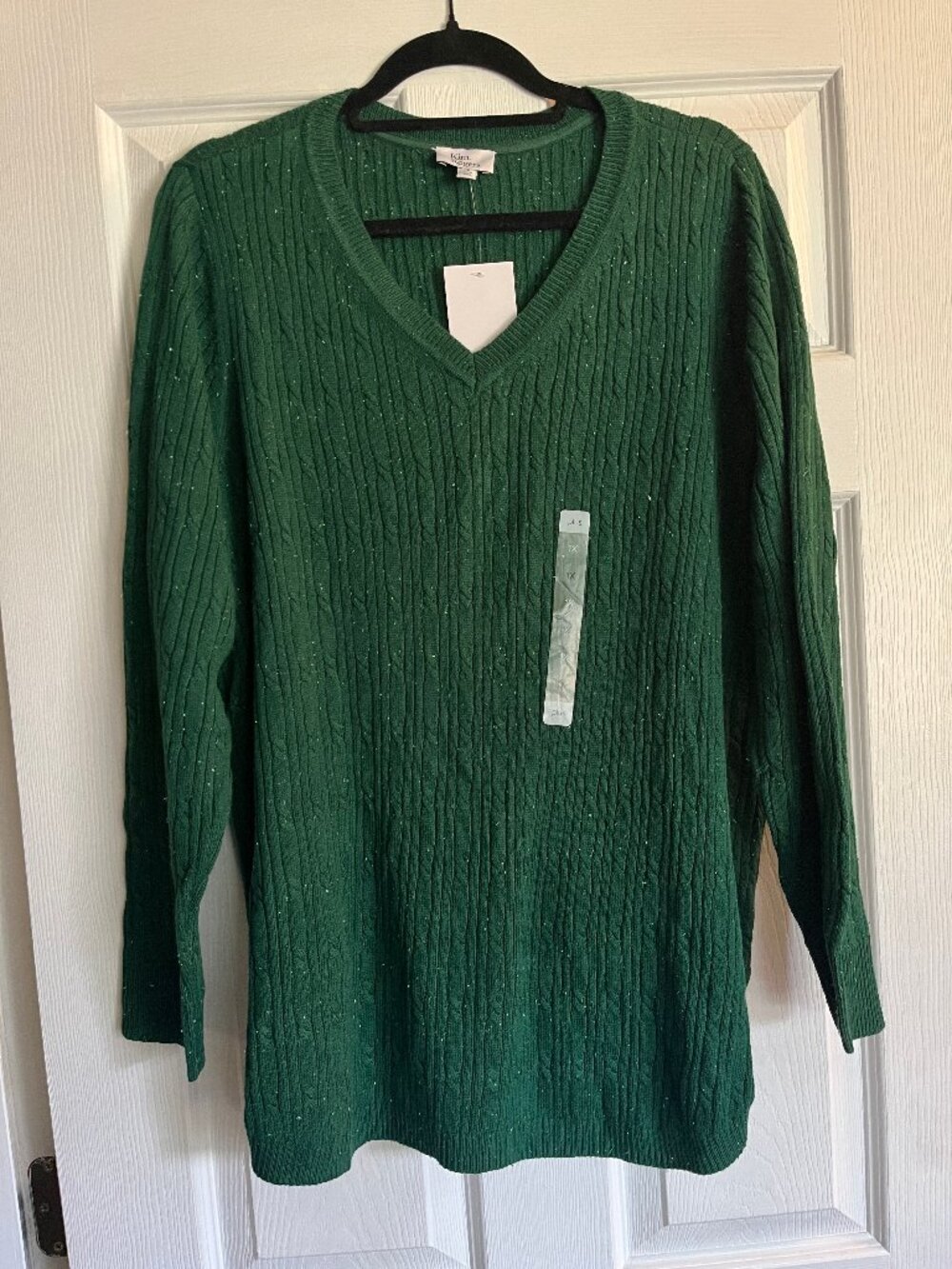 NEW w Tags! Kim Rogers 1X Long Sleeve Plus Cable Sweater Dark Green Top NWT